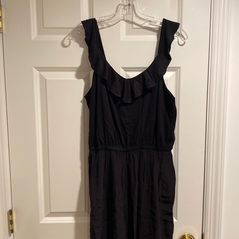 Loft jumpsuit/ romper with pockets. Long pants, ruffle shoulder details